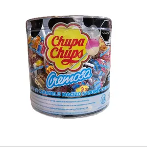 CHUPA CHUPS - Hard Candy Lollipops With Creamy Flavors, Fresas Con Crema, Yogurt de Mango, Chocovainilla, yogurt de Fresa / 60 Pieces Jar /