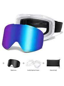 Ski Goggles with Uv400 Protection+ Replacement Lenses, Anti-Fog, Interchangeable Magnetic Lenses, OTG-Friendly, Frameless Design, Snowboard Goggles for Men Women