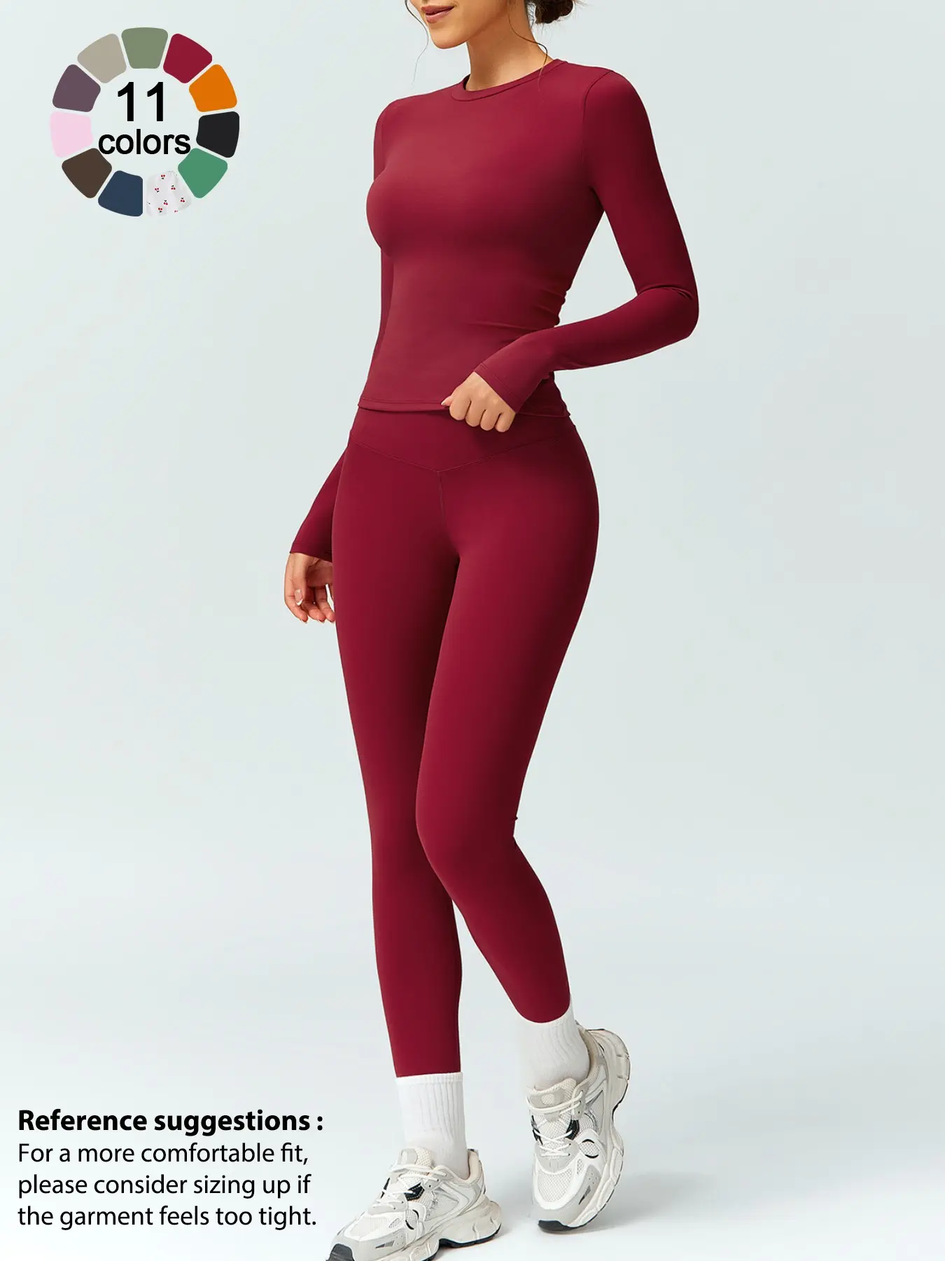 Women's Solid Color Long Sleeve Tee & High Waist Leggings Workout Set, Solid Sports Sets, Sporty Comfy Breathable Outfits for Gym Running, Workout Running Clothes, Ladies Fall & Winter Sportswear for Training, Fitness Outfits