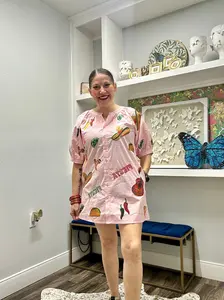 QOS Light Pink Cinco Icon Button Up Cotton Dress