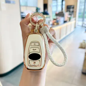 ACEBOY for for Subaru Key Fob Cover Case with Genuine Leather Keychain for Subaru Forester CrossTrek Ascent Outback Legacy WRX etc