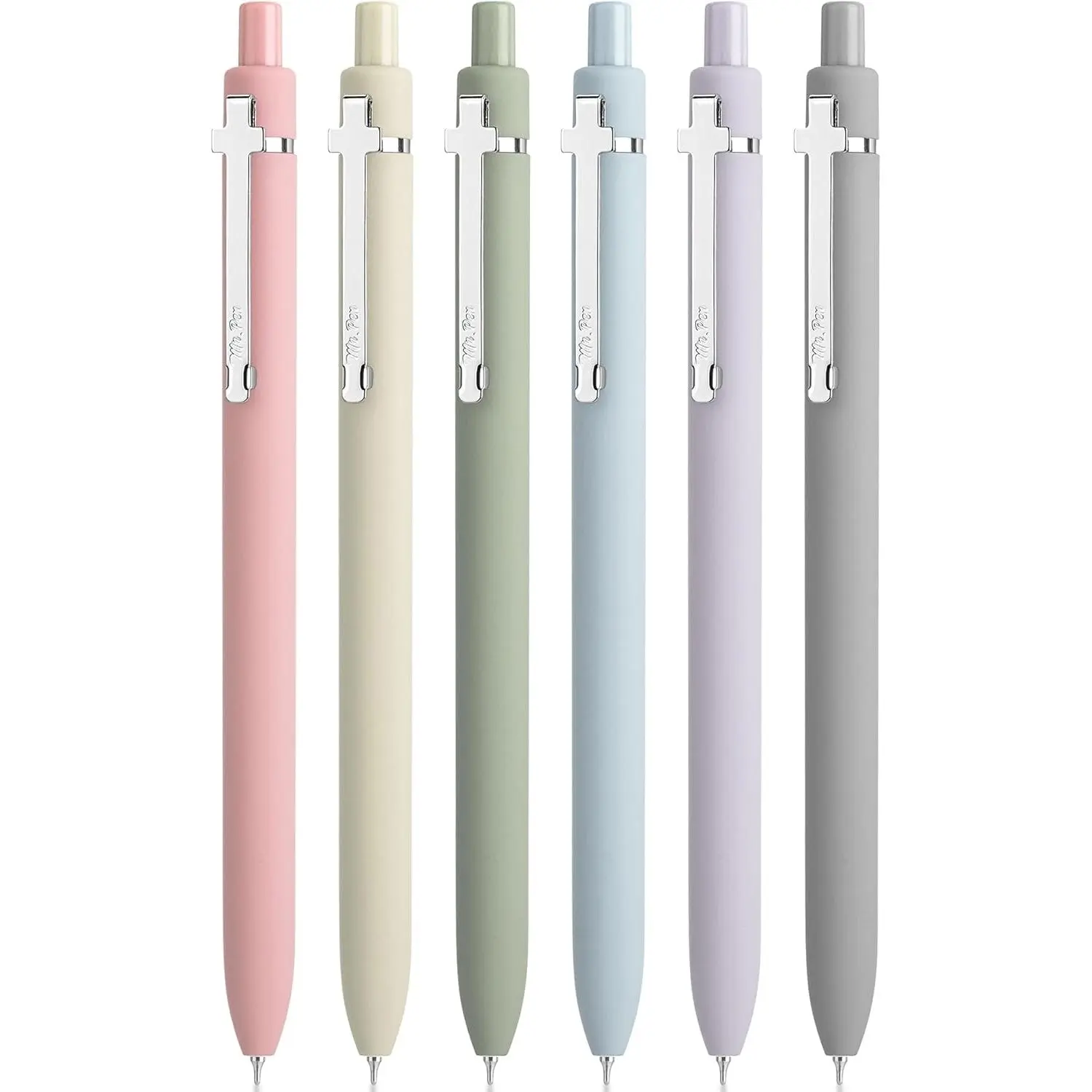 Mr. Pen- Retractable Gel Pens for Journaling, 6 Pack, 0.5 mm Black Ink, Color Barrel with Silver Cross Clip Mr. Pen- Retractable Gel Pens for Journaling, 6 Pack, 0.5 mm Black Ink, Color Barrel with Silver Cross Clip