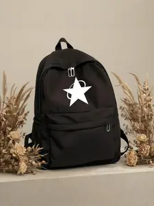 Star Print Backpack, Casual Style, All Seasons, Solid Pattern, Nylon Material, Durable & Easy to Clean, Versatile Use