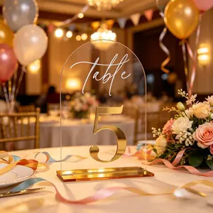 Adiison Golden Acrylic Wedding Signage - Table Number Signs in a Rounded Shape from 1 to 10 · Suitable for Restaurants, Events, Parties, Gatherings, Team Building - Decorative Table Cards for Banquet Settings