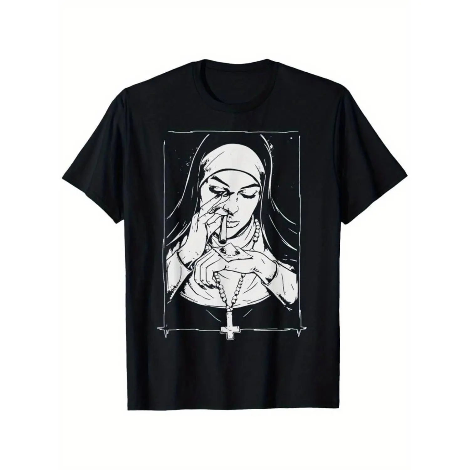 Unholy Drug Nun Costume T-Shirt - Funny Summer Essential for Men & Women, Casual Crew Neck Short Sleeve, Breathable Cotton Tee Christmas Customized