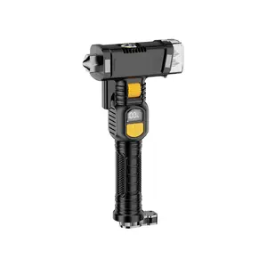 16-in-1 Car Emergency Tool – USB Rechargeable Flashlight with Window Breaker, Seatbelt Cutter, Alarm & Power Bank | Multi-Function Safety Hammer for Cars