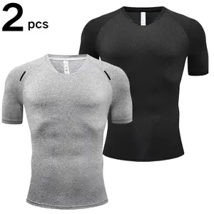 Men's Short Sleeve V Neck Compression Tshirt With Shoulder Details And Stretch Fabric For An Activewear