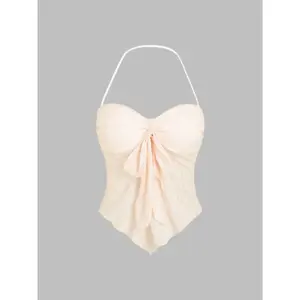 Sexy European and American lace camisole with bow, fashionable sleeveless breathable women’s shirt, an ideal choice for casual outings, cute top GARMENTARY