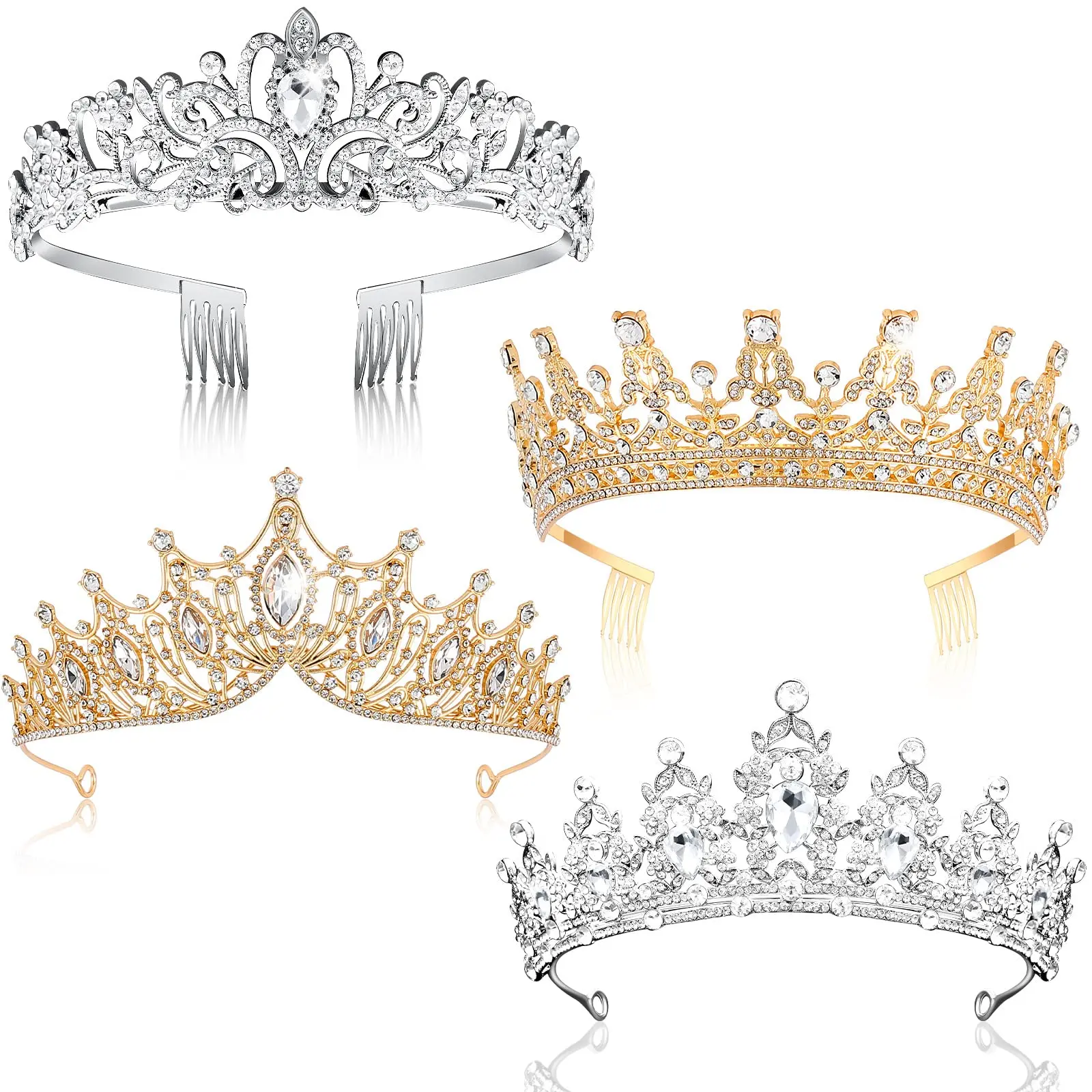 4 PCS Queen Crowns for Women Pageant Crown with Combs Princess Rhinestones Tiara Headband Tiara Comb Tiara for Women Comb Birthday Cosplay Wedding