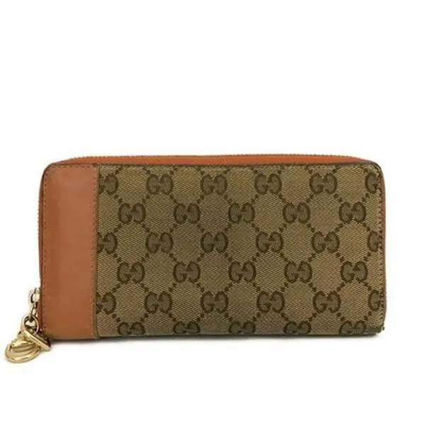 Pre-owned GUCCI Other Other Horse Bit Charm GG Logo Canvas Zip Around Long Wallet Beige 12805342541/608185