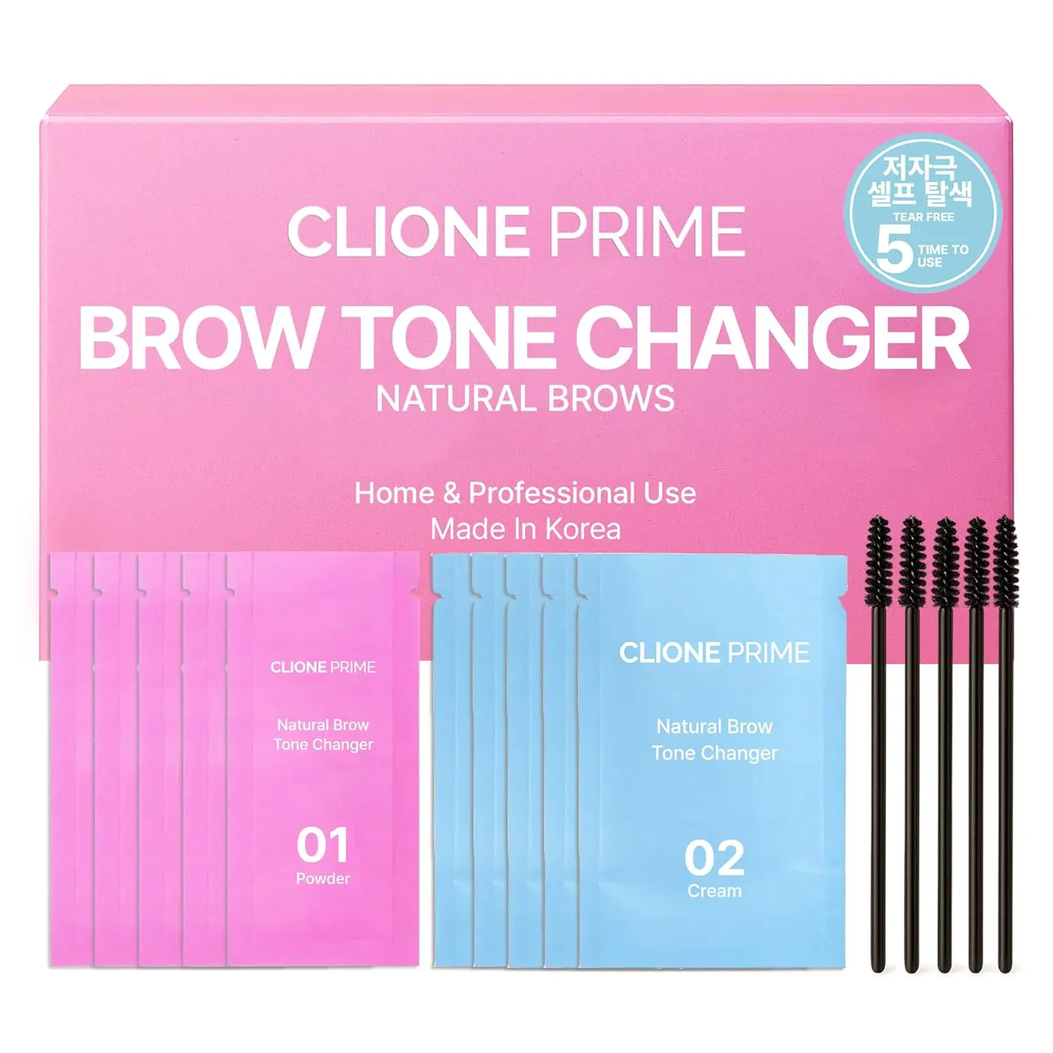 CLIONE PRIME Korean Brow Tone Changer – Brow Bleach Kit Gentle Lightening Formula for Soft, Natural Look, Easy At Home Application, Quick Results in 5 Minutes, 5 Applications