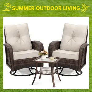 【Crazy Price】3-Piece 360 Swivel Glider Outdoor Patio furniture Set, Includes 2 Wicker Patio Glider Chairs with Matching Side Table