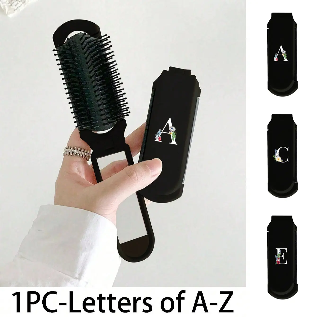 Balck 2-in-1 Foldable Hair & Makeup Mirror, Dual Functionality, Portable, Tabletop, 180°, Beauty Tool for Travel, Easy to Carry, Dual-Use Air Cushion Comb, Hair Brush, Travel Hairbrush