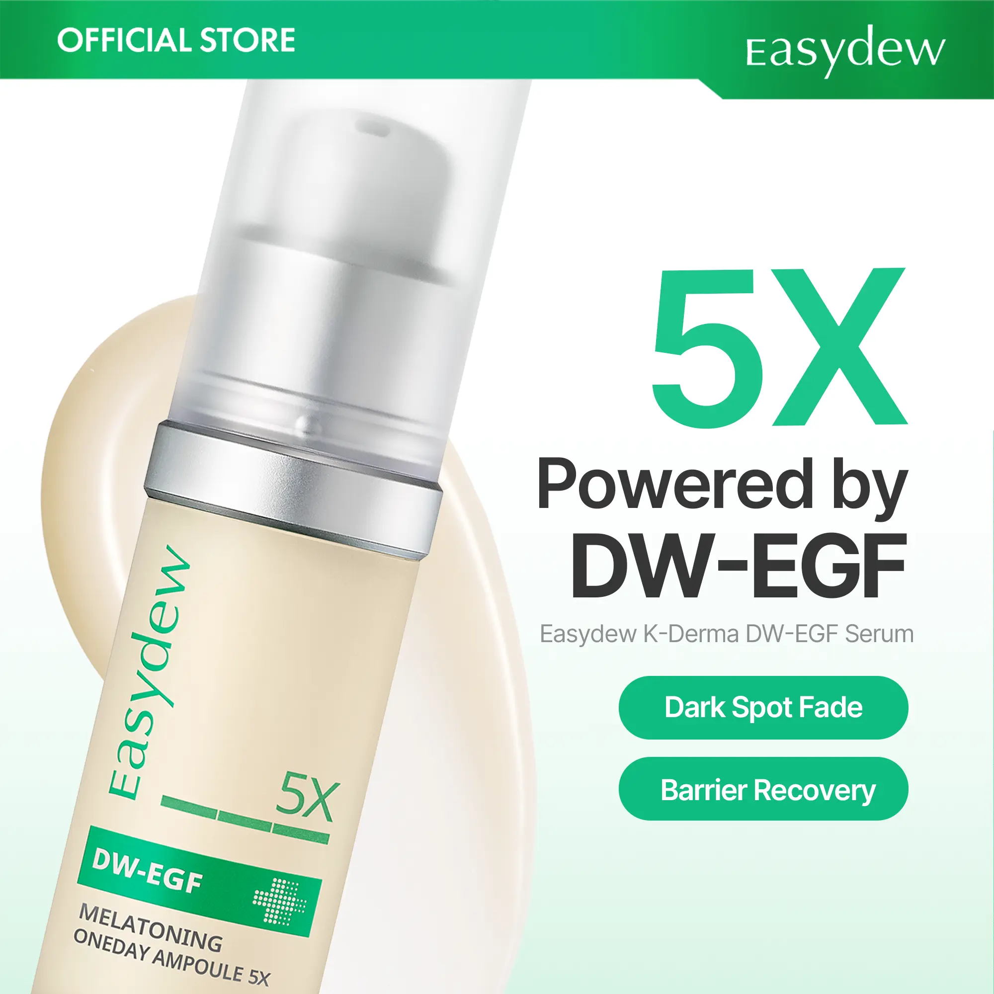 Easydew DW-EGF Melatoning Ampoule 5X - Official Product Hydrating Skin Serum with Niacinamide and Glutathione for Uneven Skin - Dark Spot Remover- Fast Absorbing Day and Night Ampoule Korean Skin Care (Bottle 1.01 fl oz, EGF 5X) Olive Young