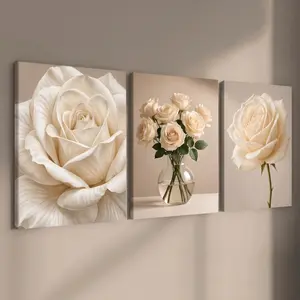 3-Piece Flower pattern Art Canvas Prints with Solid Wood Frames, High-Definition Waterproof, Full of Warm and Romantic Modern Art Design Murals, Modern Home Decoration, Home Living Room, Bedroom and Office Decorations, Wall Decor