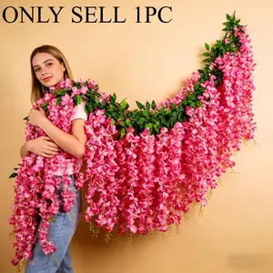 A Single Pack of Artificial Outdoor Simulated Pink Wisteria Flowers, Suitable for All Seasons Wedding Arrangements, Made of Durable Plastic Flowers for Indoor And Outdoor/Commercial Use - Dense Faux Wisteria Vine Hanging Flower Garlands