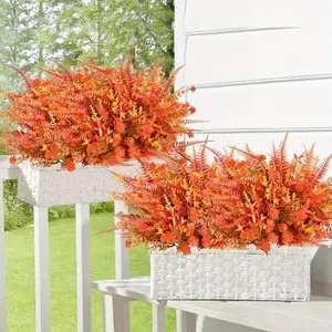 Autumn Pumpkin Artificial Flowers Set, Faux Flowers Shrub, Decorative UV Protected, Perfect for Home & Outdoor Decor, Ideal for Thanksgiving, Halloween, Christmas