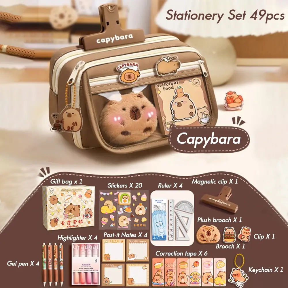 Capybara Theme Stationery Gift Set with Pencil Box, Stickers, Pendant, School Supplies, Student Essentials, Perfect for Students and Classroom Rewards