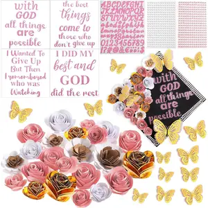 44 count DIY Graduation Cap Decoration Tool Kit Grad Cap Topper Faux Paper Flower  Quote Glitter Sticker  Butterfly  Rhinestone Sticker for Graduation Hat Decor()
