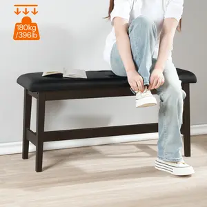 HOOBRO Dining Bench, Bamboo Dining Room Bench with PU Leather Upholstered Seat, for Kitchen, Living Room, Hallway, Kitchen, Entryway, Brown and Black Soft Cushioned Stool#SpringSale #BigSpringSale