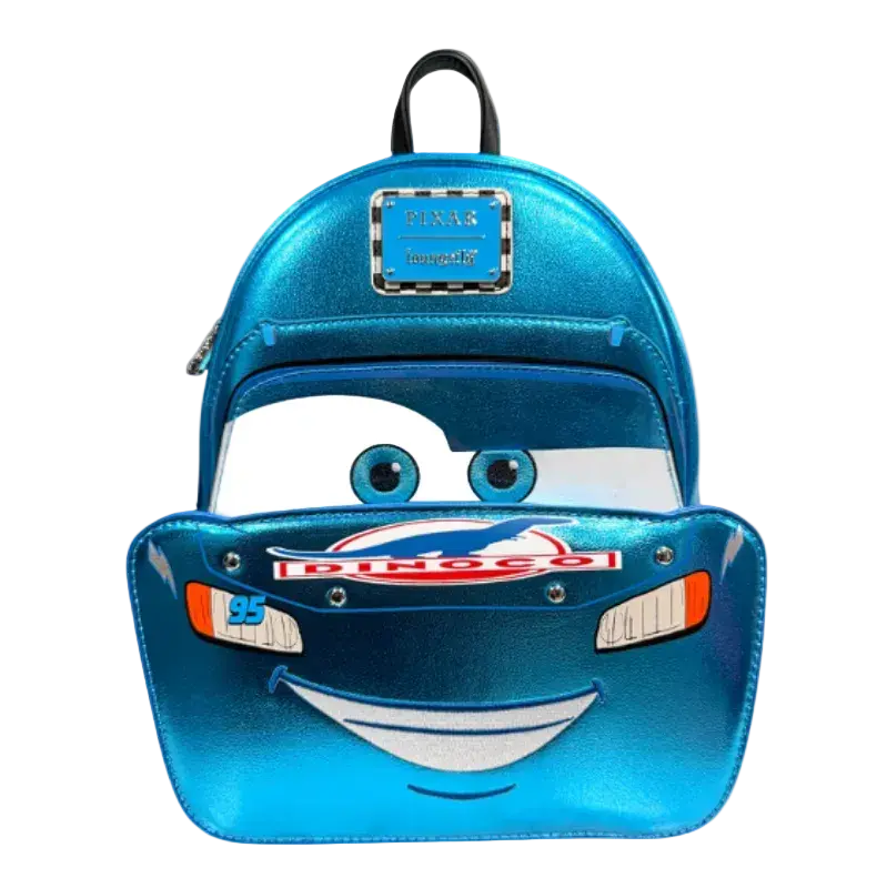Loungefly Faux Leather Mini Collectible Backpack - Car Theme, Racing-Inspired Design, Embroidered Vehicles, Metallic Accents, Cosplay Accessory, 9.5"w × 10"h × 4.5"d