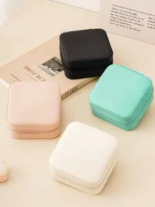 Fashion Faux Leather Jewelry Box with Zipper Closure, Fabric Lined Desktop Storage, Suitable for Earrings Necklaces Rings, Multifunctional Travel Case Organiser