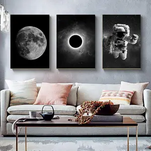 Astronaut & Moon Pattern Unframed Painting, Canvas Wall Art, Wall Decor for Home Living Room Bedroom, Ornaments