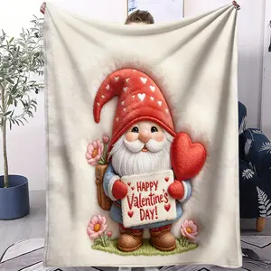 Navy Plush Heart Dwarf Flannel Blanket, 3D Embroidery Style, Valentine's Day Gift, Warm Napping Blanket, Soft and Cozy