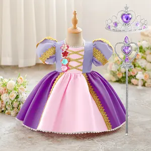 6M-3Y with Crown Magic Wang Lilac Flower Cartoon Cosplay Costume Fancy Carnival 076 Kids Clothes Performance Princess Theme Party Holiday Baby Girls Ball Gown Toddle Cocktail Dress