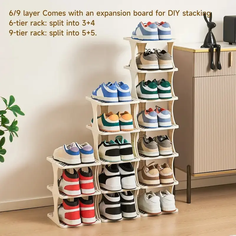 Standing Vertical Shoe Storage Rack 6/9 Layers Adjustable, Wall-Mounted Small Shoe Organizer for Footwear Organization in Narrow Entryways or Bedrooms, Easy Assembly & Disassembly