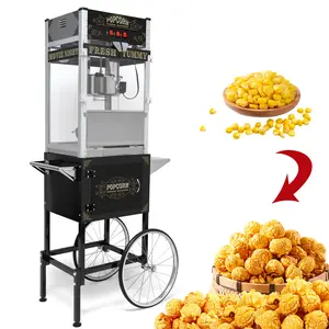 popcorn maker machine,Commercial Popcorn Machine with Cart and 20-Ounce Kettle,Vintage-Style Popper on Wheels with Tempered Glass, Warming Deck, 1440W Popcorn Popper for Parties, Events, and Home Theater (Black)