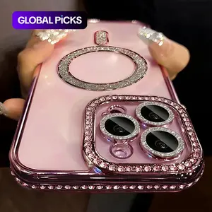 New Luxury Fashion Glitter Diamond Transparent Protective Smartphone Case for iPhone 17 Air, 17, 16, 15, 14 Plus, 13, 12 and 11 Pro Max, Magnetic Wireless Charging Back Cover Accessories #GLOBAL PICKS