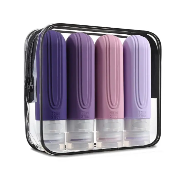 4-piece set of 90ml silicone bottle, Pump Bottles Set, shampoo, conditioner, body wash, lotion, leak-proof and easy to carry, travel, multi-color