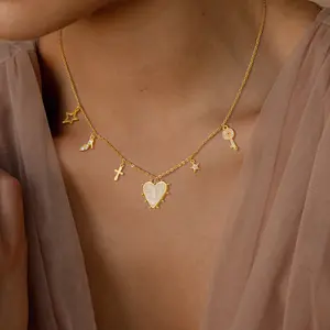 Chesky GD Charm Necklace for Women Trendy Dainty Charm Pendant Thin Paperclip Chain Heart Bow Boho Charms Choker Fashion Jewelry Gift for Women