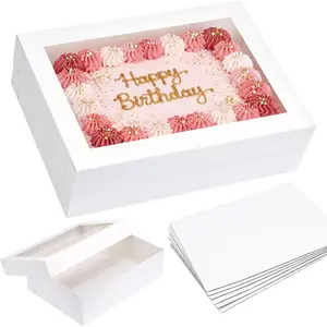 10 count 14x10x4in Sheet Cake Boxes with Cake Board, White Rectangle Bakery Boxes with Window, for Quarter Sheet Cakes, Donuts, Cupcakes, Brownie&Pie