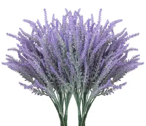 10 Bundles Fake Flowers Artificial Lavender Faux Plastic Plants Purple Flowers for Home Wedding Kitchen Garden Patio Porch Window Box Office Table Centerpieces Indoor Outdoor Decor, Purple