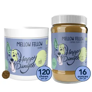 Happy Dingos Mellow Fellow Bundle – Calming Chews + Peanut Butter for Anxious Dogs, 2-Product Set