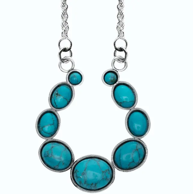 Squash Blossom Turquoise Necklace,  Western Squash Blossom Turquoise Drop Pendant Necklace, Fashion Costume Jewelry Charm