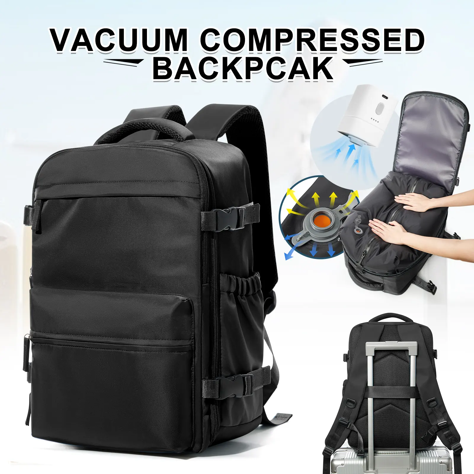 HYC00 Vacuum Travel Backpack with Pump, Vacuum SealCompression Backpack, Large Travel Bag For Women Men, Durable Outdoor Hiking Sports Rucksack, AirlineApproved Carry On Backpack, Travel Essentials Traveling Bag
