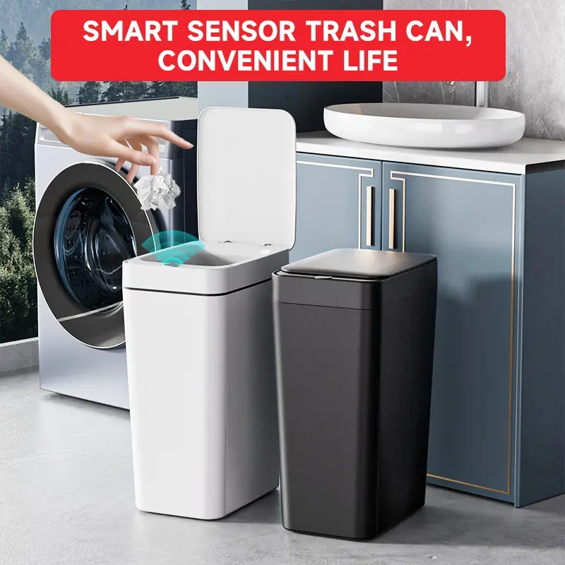 Smart Sensor Trash Can with Lid, Quiet Electric Automatic Garbage Bin, Compact, Battery Operated, 12.5L/3.3 Gallon, Sealed Design, Smart Induction, Ideal for Kitchen Bathroom Office, Convenient Life