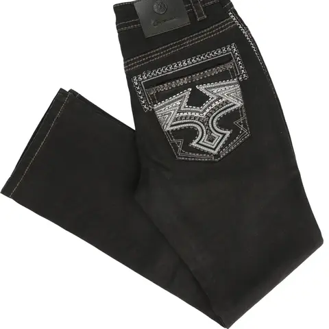 Centenario Men's Black Denim with Gray Embroidered Details 45311