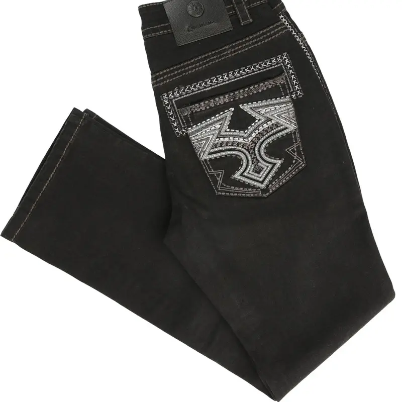 Centenario Men's Black Denim with Gray Embroidered Details 45311