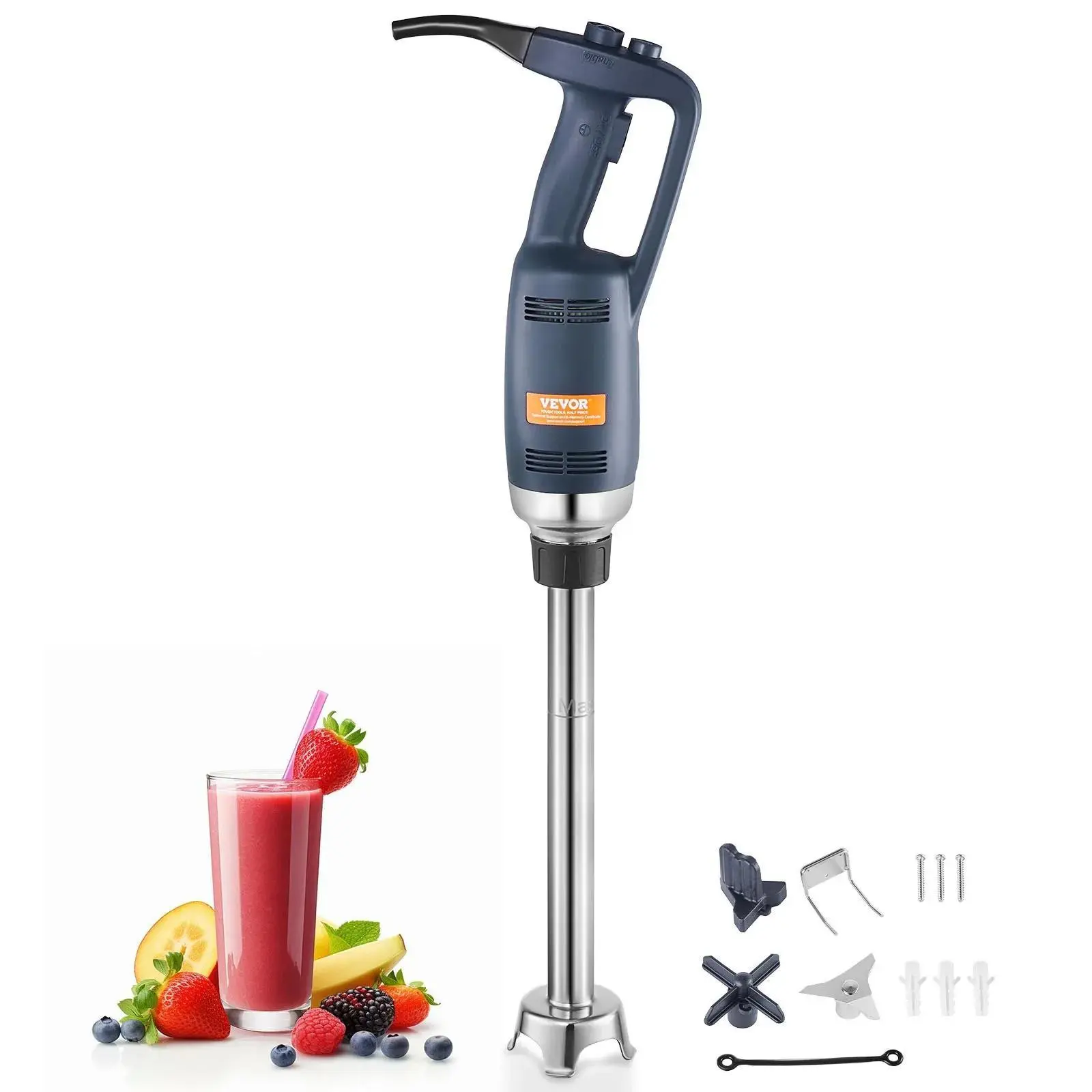 【Backtoschool】VEVOR Commercial Immersion Blender, 350W Heavy-Duty Hand Mixer with Hook, Bubble-Free Surface, Food-Grade Steel, Modular Blade Swap for Soups, Sauces, Bubblefree Surface