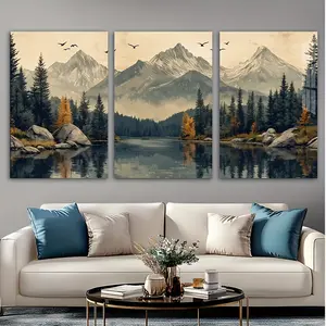 3 Pieces 2D Flat, Creative Canvas Wrap, Snow Mountain, Forest, Lake Landscape Painting, Flavorful Canvas Wall Art, Birthday Gift Art Wall Art, Bedroom, Office, Living Room, Wall Decoration Hanging Print Ornaments Artistic Photo