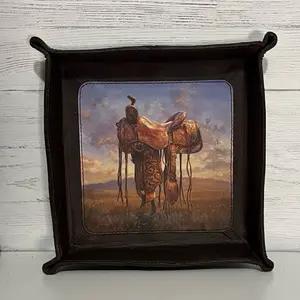 Leather Tray with Saddle Design - Square Shape for Home Decor and Storage