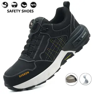 Men's Steel Toe Safety Shoes, Kevlar Anti-Puncture Work Shoes, Slip Resistant Sole, Easy Lace Up for Factory Workshop Warehouse