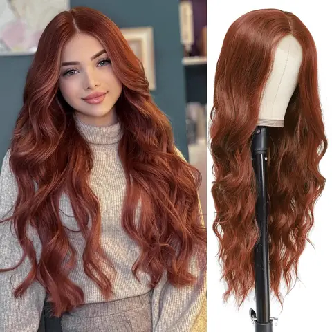 Auburn Wig for Women Auburn Long Wavy Hair Wig Curly Wavy Synthetic Wigs for Girls Daily Party Use