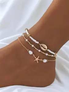 Starfish Shell Anklet for Women, Boho Beach Design Beaded Foot Jewelry Vacation Party Accessory