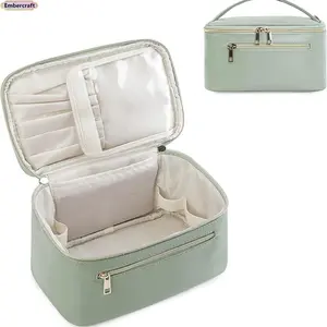 Women's Large-Capacity Portable Waterproof PU Leather Cosmetics Organizer - Compartmentalized Multi-Functional Bag for Toiletry Storage, Vacation Use