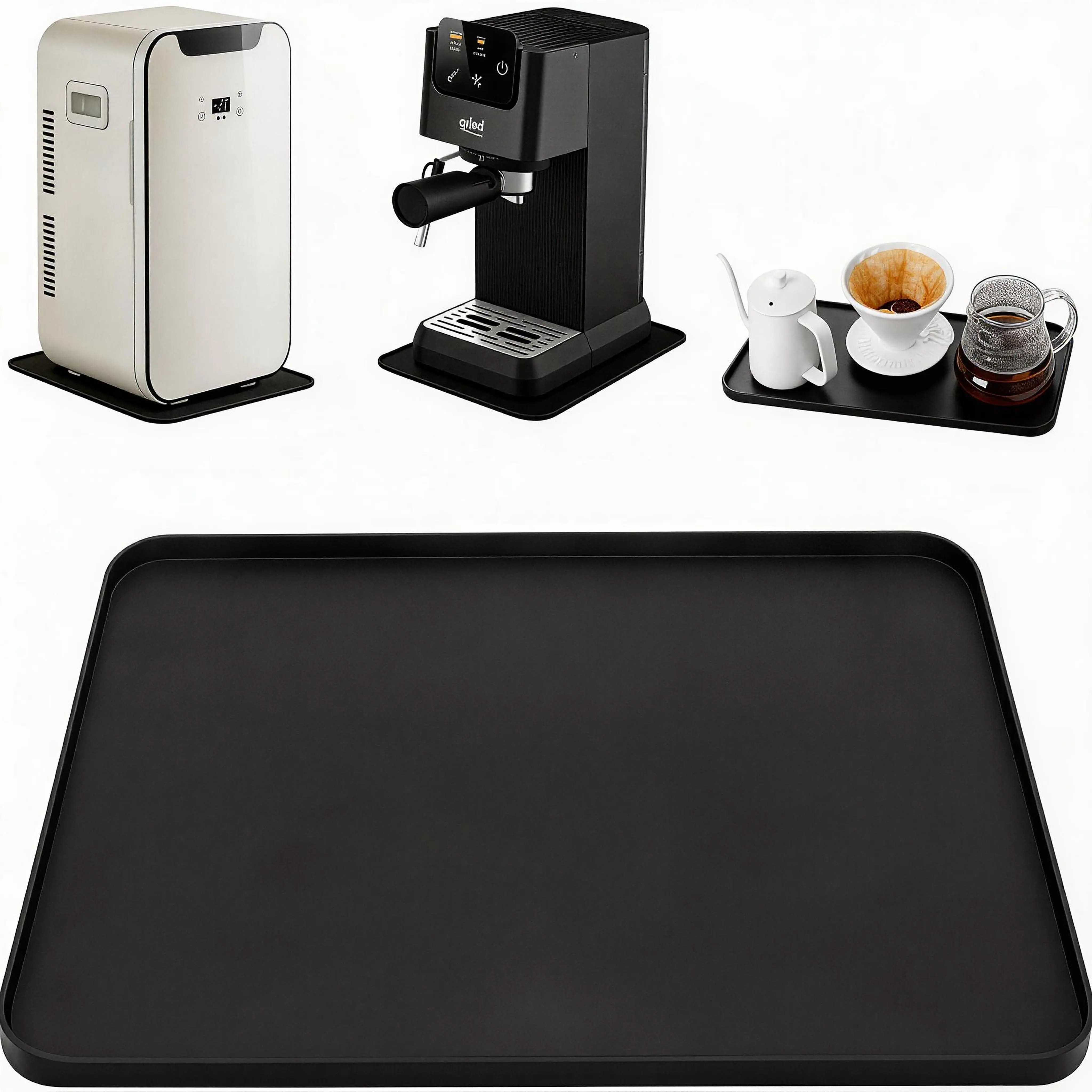 Mini Fridge Silicone Mat 13 x 9 Inch Waterproof Drip Tray Under Appliance Floor Protector with Raised Edge for Personal Fridge and Cooler